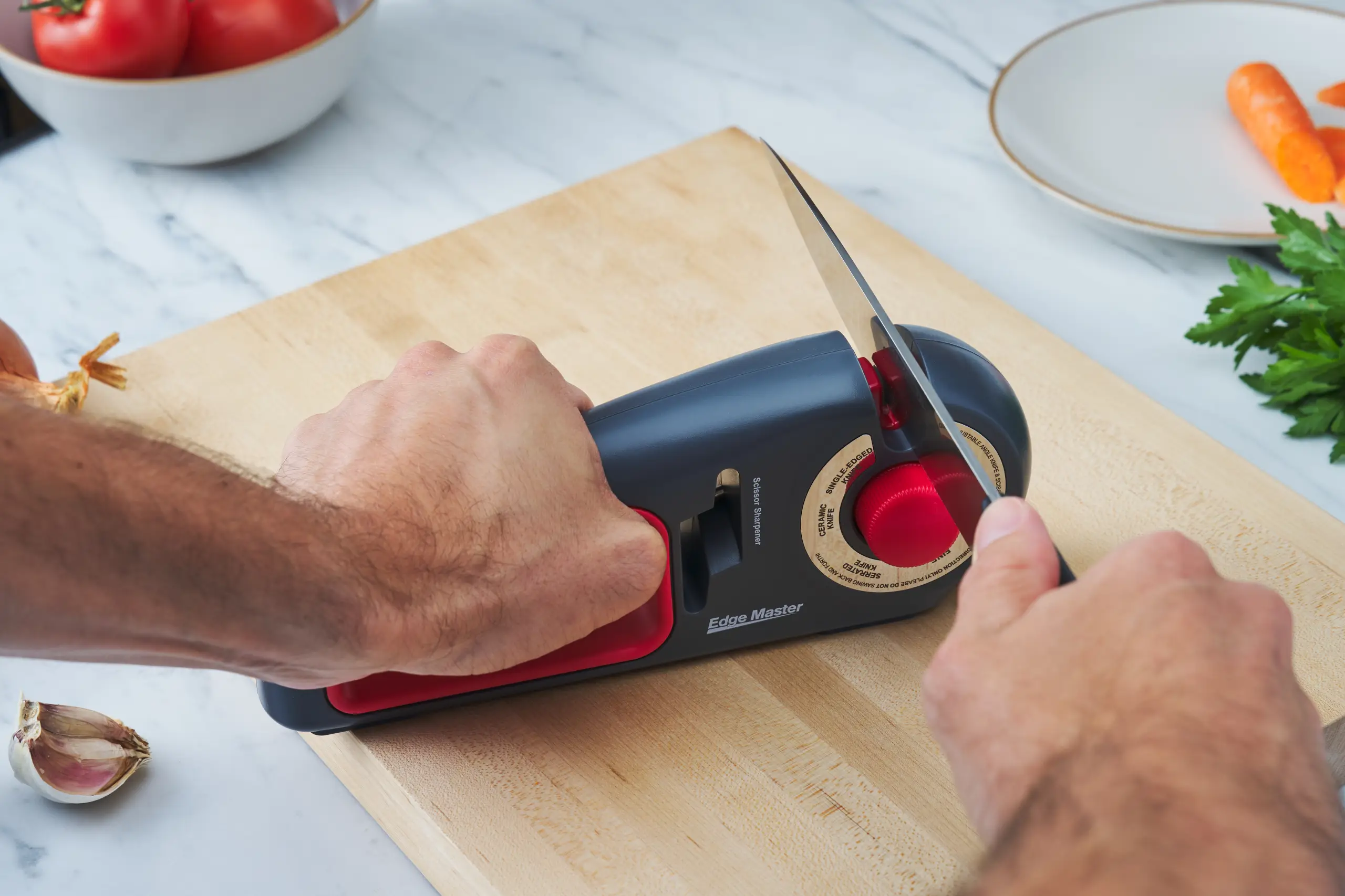 lifestyle image of Edge Master Dial an Edge Knife and Scissor Sharpener
